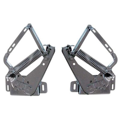 A pair of black hood hinges for 66-70 Dodge Plymouth B-Body.