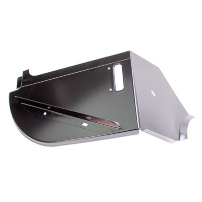 Side view of a black package tray extension car part for right side of 68-70 Charger.