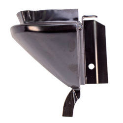 The outside view of a black rear valance corner car part for left side of 68-70 Charger.