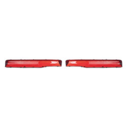 The front view of a pair of red and black trim taillight lenses car parts for 70 Charger.