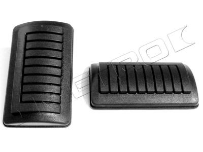 A pair of clutch and brake pedal pads car parts for 66-70 selected Dodge and Plymouth car models.