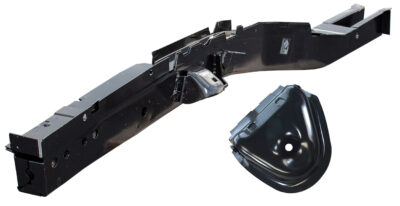 Black frame rail with shock tower car part for front left side of 66-70 B Body models.