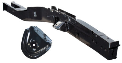 Black frame rail with shock tower car part for front right side of 66-70 B Body models.